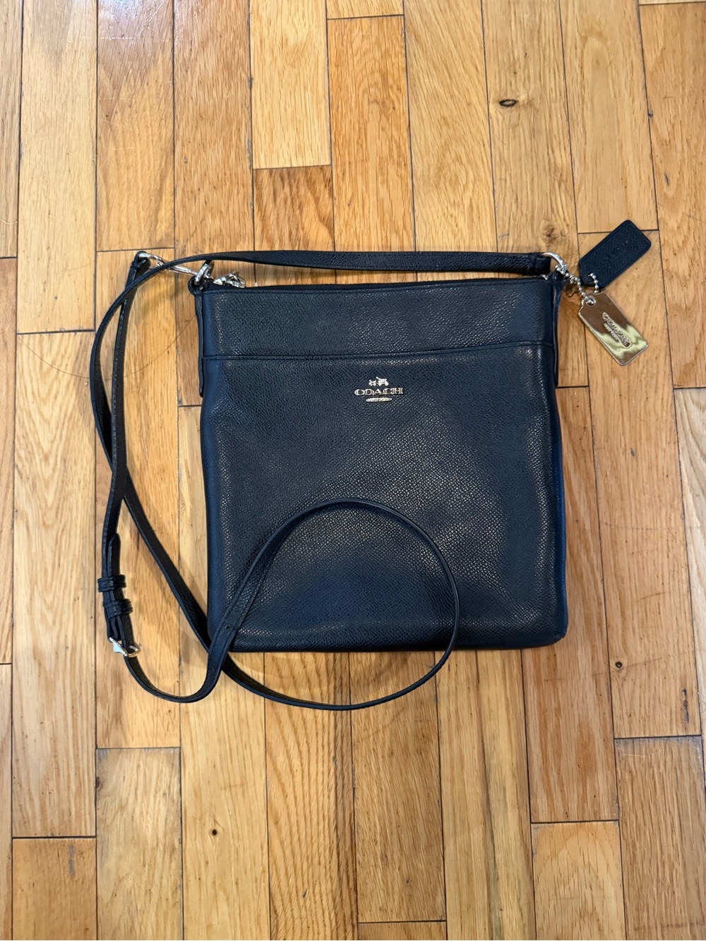 Coach Black Leather Crossbody Bag with Gold Charm #803